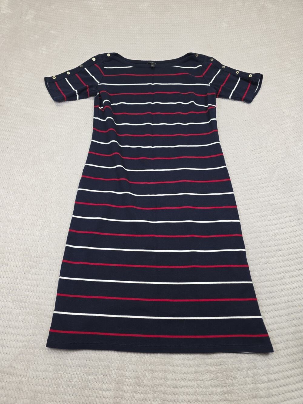 Talbots Dress Womens XS Knee Length Knit Striped Short Sleeve
